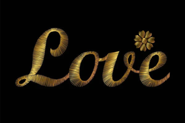Hímzett arany világos szó szeretet — Stock Vector