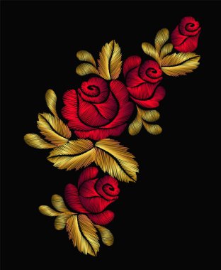 Nakış çiçek kolye süsleme kırmızı gül vektör vintage retro altın