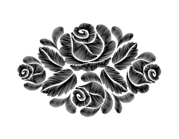 Czarne róże haft na białym tle. etniczne kwiaty szyi linii kwiat design grafika moda noszenia — Wektor stockowy
