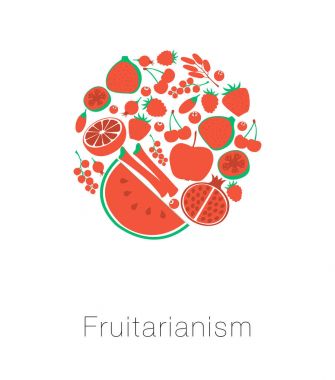 Yuvarlak küre kırmızı meyve ve çilek. Kart fruitarianism Eko vejetaryen sağlıklı gıda seviyorum. Vektör çizim