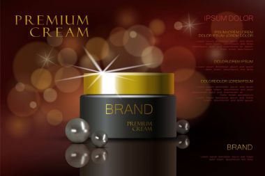 Premium VIP kozmetik reklamları, satılık lüks yüz kremi nemlendirici. Zarif yumuşak renk krem maske şişe üzerinde Glitter izole inci ile parlak etkisi parıldıyor. 3D gerçekçi