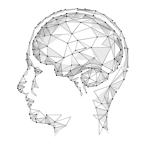 Concepto de cerebro humano activo con flujo de código binario. Cerebro humano cubierto con la caída de números binarios. Tecnología Low Poly Design of Human Brain. Cerebro con dígitos binarios. Símbolo de Sabiduría . — Vector de stock