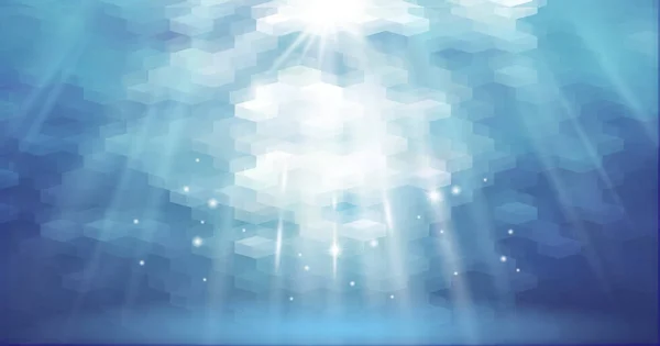 Аква подводный абстрактный полигональный фоновый векторный иллюстрационный рекламный плакат. Пустая поверхность для продукта. Солнечный луч света в глубоководном океане — стоковый вектор
