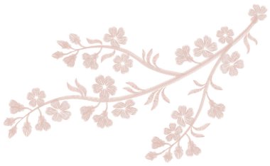 Hassas ışık pembe bej çiçek nakış. Sakura kiraz çiçeği moda Tekstil baskı. Dekoratif süslü yama kolye vektör çizim