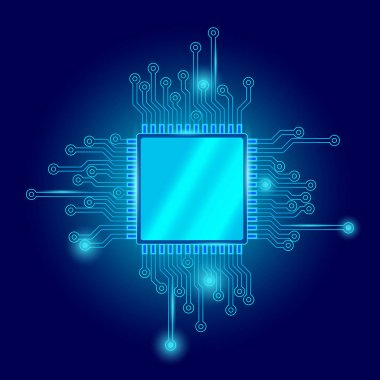 Devre kartı cpu mikroçip soyut yüksek Merhaba teknik elektrik arka plan. Mavi degrade anakart bilgisayar teknoloji vektör çizim