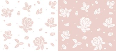 Hassas yumuşak pembe Gül çiçek beyaz seamless modeli. Nakış vektör çiçek Dekorasyon Tekstil baskı çizim