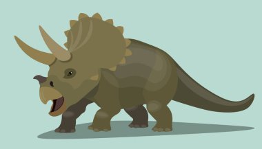 Dinozor Triceratops çizgi film karakteri izole. Vahşi Tarih öncesi kahverengi kertenkele gerçekçi tasarım vektör çizim