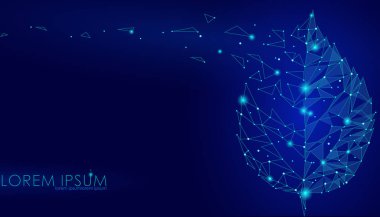 Bağlantılı noktalar satırı üçgen yaprak üzerine gelin. Çevre doğa kavramı koyu mavi zemin üzerine geometrik simgesi şablon vektör çizim ışık