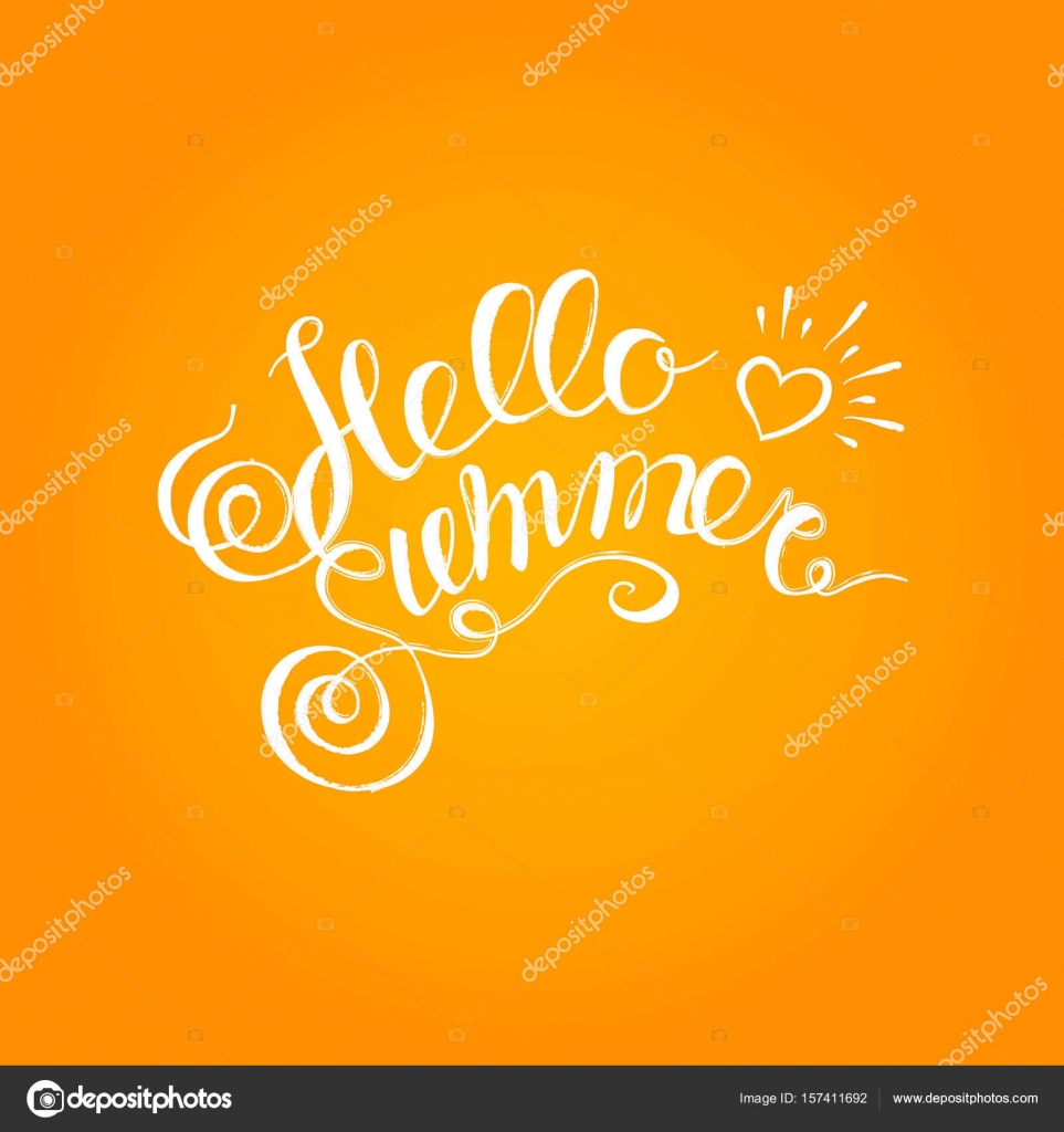 Hello Summer Hand Drawn Brush Lettering Typography Inscription On Orange Background Poster White Typeface Texture Hello Summer Hand Drawn Brush Lettering Typography Inscription On Orange Background Poster White Typeface Texture