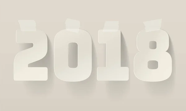 Felice anno nuovo 2018 carta arte stile design adesivo nastro adesivo carta adesivo scotch striscia. Ombre Grigie Bianche. Illustrazione vettoriale Holiday Card — Vettoriale Stock