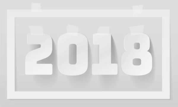 Gelukkig Nieuwjaar 2018 papier kunststijl Design lijm maskeren papier kleverige Scotch Strip Tapes. Wit grijs schaduwen. Kerstkaart vectorillustratie — Stockvector
