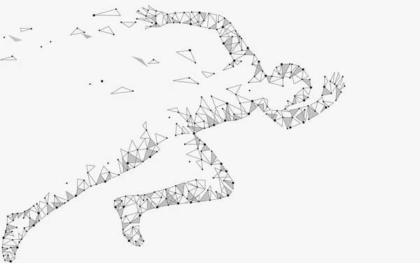 Πολυγωνικό δρομέας αθλητής άσπρο γκρι φόντο. Χαμηλή poly συνδεδεμένο τελείες σιλουέτα αφηρημένος άνθρωπος τρέχει τρίγωνο ματιών. Τεχνολογία κίνησης έννοια διανυσματικά εικονογράφηση — Διανυσματικό Αρχείο