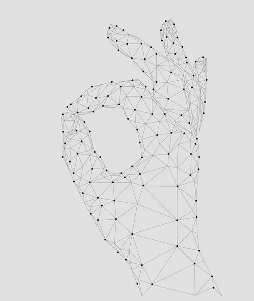 Підписати угоду про сигнал палець Ok. 3D низькополімерна модель людини з'єднаної точкової лінії рук. Білий сірий колір. Векторні ілюстрації концепції жестів шеф-кухаря — стоковий вектор
