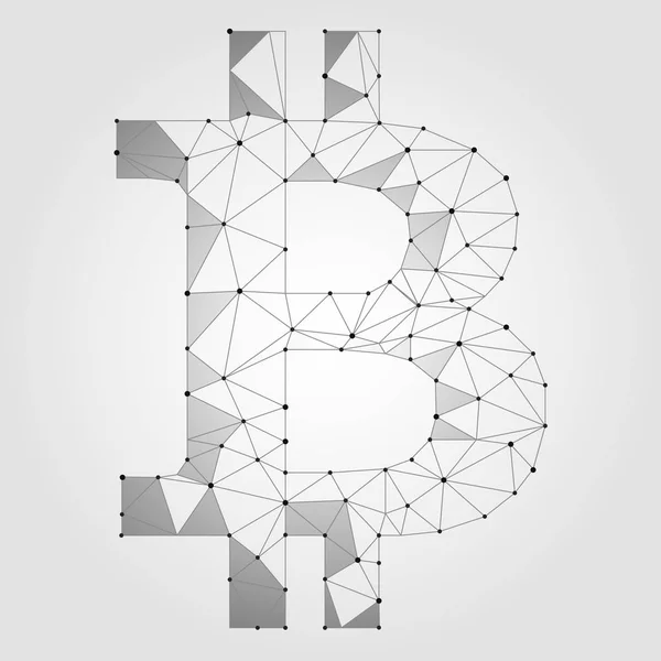 Kryptowährung Bitcoin. net banking mining future technology vektorkonzept. Kryptographie Finanzierung digitaler weltweiter Münzen niedrig poly polygonales Dreieck Symbol Illustration — Stockvektor