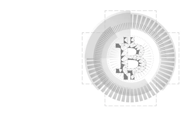 Bitcoin criptomoeda na interface de radar HUD. Net banking mining future technology vector concept (em inglês). Criptografia financiar digital mundial moeda baixo poli poligonal triângulo ícone ilustração — Vetor de Stock