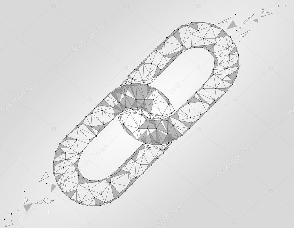 Blockchain link sign low poly design. Internet technology chain icon triangle polygonal hyperlink security business network concept. White gray isolated wire connected point vector illustration