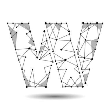 Düşük Poli mektup W İngilizce Latin. Poligonal üçgen nokta nokta hat bağlayın. Siyah beyaz 3d modeli yazı tipi türü vektör logo illüstrasyon yapısı