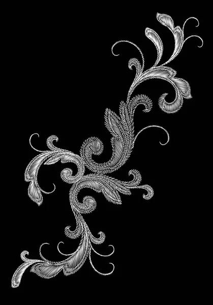 Ricamo bianco vittoriano Ornamento floreale. Stitch texture moda stampa patch fiore Barocco elemento di design vettoriale illustrazione — Vettoriale Stock