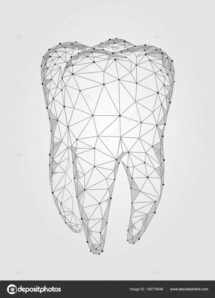 3D-Modell Zahn polygonale Struktur Logo. Stomatologie Symbol Low