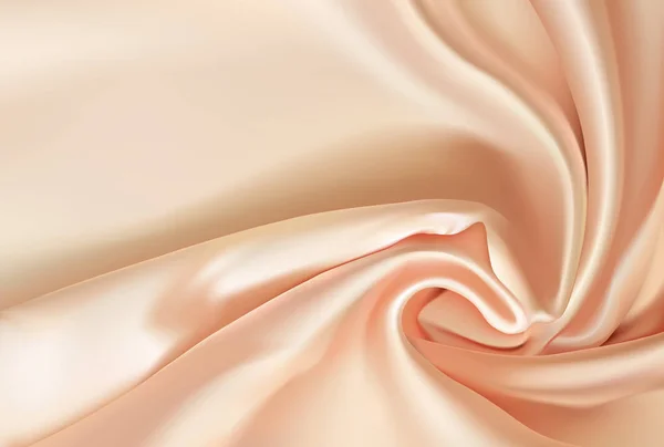 Realistisk 3d mjuk draperi silk satin curve skrynkla tyg elegant rosa beige färg bröllop sepia bakgrund drapera vektorillustration — Stock vektor