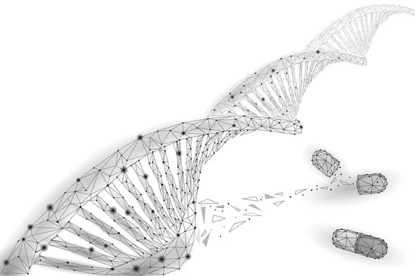 基因治疗 Dna 3d 化学分子结构低聚。多边形三角形点线健康细胞部分。创新医学基因组工程矢量插画未来的业务技术 — 图库矢量图片