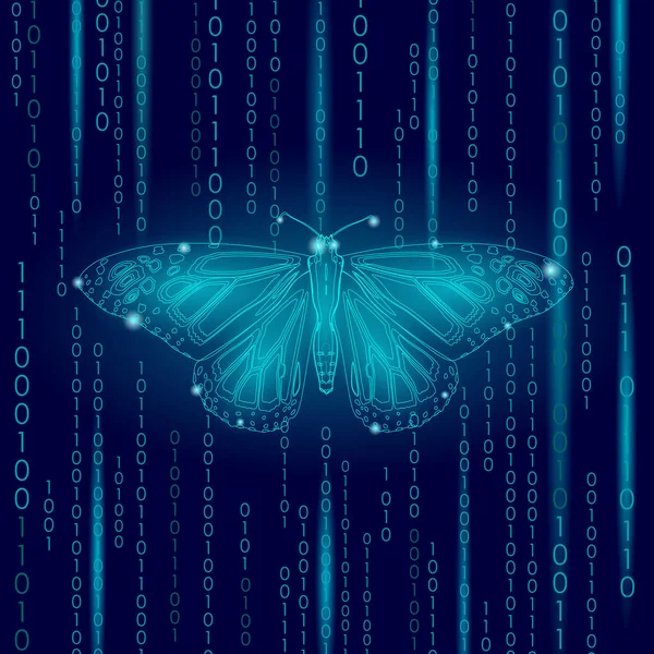 Technologie concept de nature. Code binaire papillon vie écologie innovation inspiration ordinateur numérique abstrait géométrique lumineux bleu vecteur illustration — Image vectorielle