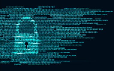 Dijital kilit koruma işareti ikili kod numarası. Büyük veri kişisel bilgi güvenliği teknolojisi kapalı asma kilit. Mavi parlak soyut web Internet elektronik ödeme vektör çizim