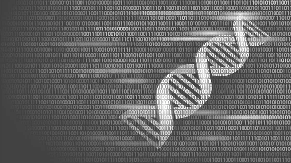 脱氧核糖核酸二进制代码未来计算机技术概念。基因组科学结构改良转基因基因工程分子符号医学编码基因横幅模板矢量插图 — 图库矢量图片