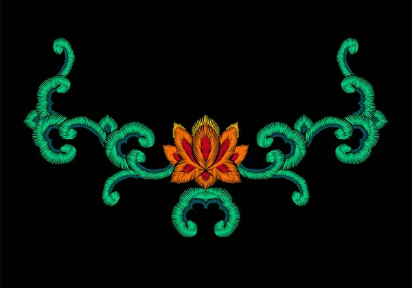 Krajowym Korei haft orientalne ornament imitacji. Lotus flower jade curl ozdoba moda styl szablon projektu. Ilustracja wektorowa Azjatycka etniczne — Wektor stockowy