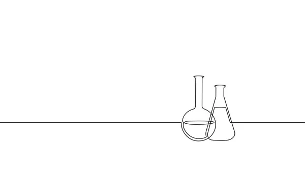 Enda kontinuerlig linje konst kemiska vetenskapen kolv. Vetenskaplig teknik forskningsutrustning medicin glas design en skiss översiktsritning vektorillustration — Stock vektor