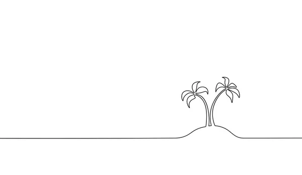Palma de cocotero de línea única y continua. Paraíso tropical isla paisaje diseño un bosquejo esquema dibujo vector ilustración — Vector de stock