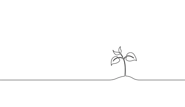 Brote de una sola línea continua de arte en crecimiento. Planta hojas semilla crecer suelo plántulas eco natural granja concepto diseño un bosquejo esquema dibujo vector ilustración — Archivo Imágenes Vectoriales