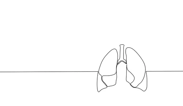 Silueta de pulmones humanos anatómicos de línea única y continua. Medicina saludable contra el tabaquismo concepto diseño mundo no tabaco día tuberculosis un bosquejo esquema dibujo vector ilustración — Archivo Imágenes Vectoriales