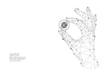 Küresel cryptocurrency Gcc sikke blockchain bağlantı düşük Poli el. Poligonal geometrik 3d render noktası canlı dijital Elektronik bankacılık gelecek yenilik iş teknoloji vektör çizim