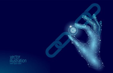 Küresel cryptocurrency Gcc sikke blockchain bağlantı düşük Poli el. Poligonal geometrik 3d render noktası canlı dijital Elektronik bankacılık gelecek yenilik iş teknoloji vektör çizim