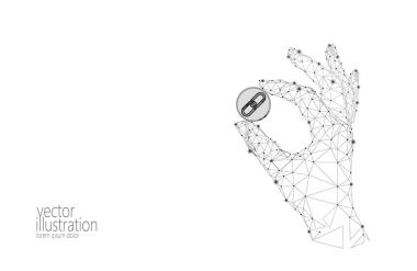 Küresel cryptocurrency Gcc sikke blockchain bağlantı düşük Poli el. Poligonal geometrik 3d render noktası canlı dijital Elektronik bankacılık gelecek yenilik iş teknoloji vektör çizim