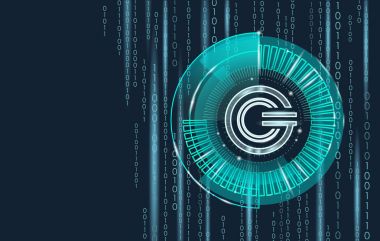 Küresel cryptocurrency Gcc geometrik parlayan sembol sikke. 3D hud hedef görüntü dijital Elektronik bankacılık gelecek yenilik iş teknoloji vektör çizim render