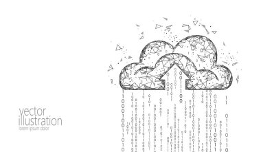 Bilgisayar çevrimiçi depolama düşük Poli bulut. Poligonal gelecek modern internet iş teknoloji. Beyaz gri monokrom genel veri bilgi değişimi kullanılabilen arka plan vektör çizim