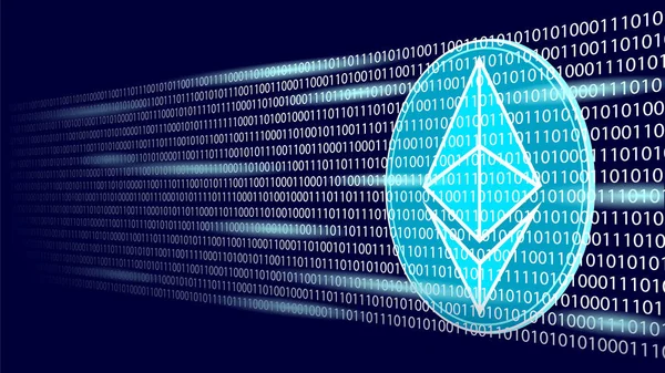 Ethereum criptomoneda digital signo número de código binario. Tecnología de minería de Big Data. Azul brillante web abstracta internet electrónico de pago vector ilustración — Archivo Imágenes Vectoriales