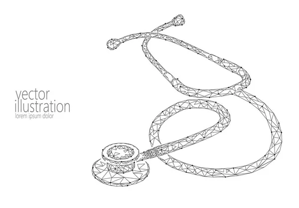 Medycyna stetoskop low poly opieki zdrowotnej Światowy dzień. Wielokątne 3d modelu nauk medycznych badań lekarz pielęgniarka urządzenia wektor ilustracja — Wektor stockowy