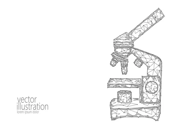 Microscope science médecine équipement d'affaires. Faible polygone triangle blanc monochrome point connecté ligne analyse recherche microbiologie laboratoire vecteur illustration — Image vectorielle