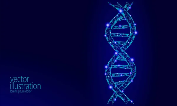 ADN 3D structura moleculelor chimice poli scăzut. Triunghiul poligonal linie celulară sănătoasă parte. Știință microscopică medicină albastră inginerie genom ilustrare vector viitor tehnologie de afaceri — Vector de stoc