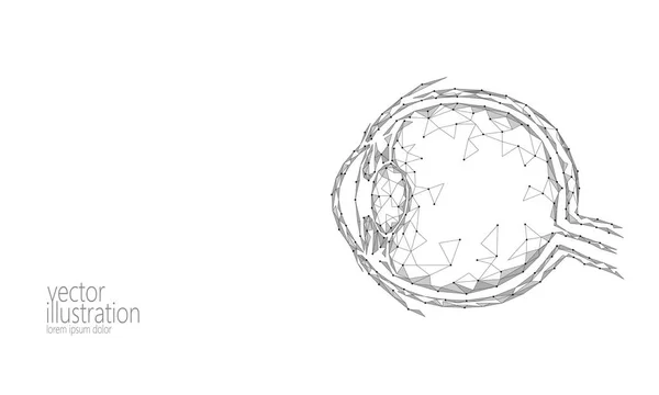 El globo ocular humano 3D renderiza poli bajo. Poligonal gris blanco monocromo futuro medicina tecnología ciencia médica cartel. Visión oftalmología salud ojo mundo día vector ilustración — Vector de stock