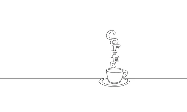 Arte de linha contínua única. xícara de café xícara de chá café da manhã bebida quente silhueta conceito design um esboço desenho desenho vetor ilustração —  Vetores de Stock