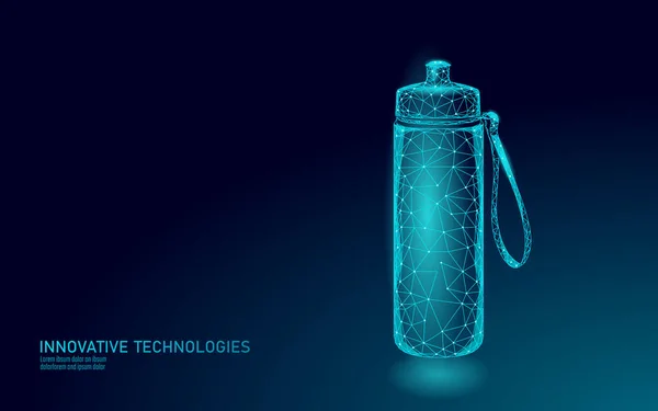 3D μπουκάλι νερό fitness πολυγωνικό πανό. Υγρή συσκευασία νερού. Οι πλαστικοί ισοτονικοί ηλεκτρολύτες πίνουν αρτεσιανό πόσιμο νερό. Χαμηλή πολυ σκοτεινή σύγχρονη σχεδιαστική διανυσματική απεικόνιση — Διανυσματικό Αρχείο