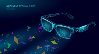 Sanal artırılmış gerçeklik gözlükleri düşük polimerli. İnovasyon medya eğlencesi çokgen kavramı. Teknoloji web bağlantısı sinema 3d vektör illüstrasyonu