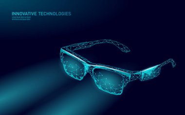 Sanal artırılmış gerçeklik gözlükleri düşük polimerli. İnovasyon medya eğlencesi çokgen kavramı. Teknoloji web bağlantısı sinema 3d vektör illüstrasyonu