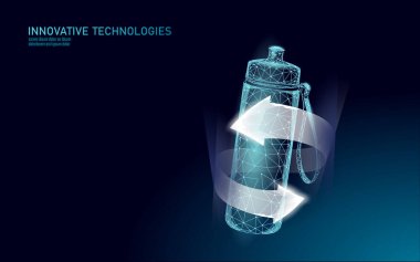 Su şişesi spor rehidrasyon konsepti. Sıvı kaybına karşı sağlık hizmeti izotonik elektrolitler içer. Fitness sporcusu düşük poli 3d vektör çizimi