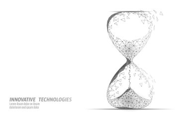 Hourglass 3D low poly dark time of life concept. Deadline present future and past hours gone. Time stream flow value. Creative opportunity ideas schedule vector illustration clipart