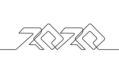 2020 yılbaşı tekli kesintisiz çizgi sanatı. Beyaz siyah bayram tebrik kartı manşeti. Tarih numaraları siluet konsept tasarımı. Tarafsız bir yıllık vektör çizimi